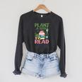 Plant A Seed Read Reading Summer 2026 Teacher Librarian Book Raglan Sleeve Sweatshirt Dark Grey Heather