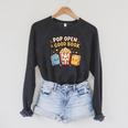 Pop Open A Good Book For School Librarian Popcorn Raglan Sleeve Sweatshirt Dark Grey Heather