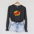 POW Comic Book Cartoon Pop Art Raglan Sleeve Sweatshirt Dark Grey Heather POW Comic Book Cartoon Pop Art Raglan Sleeve Sweatshirt Dark Grey Heather