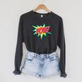 Pow Retro Comic Book Art Superhero Bubble Premium Raglan Sleeve Sweatshirt Dark Grey Heather