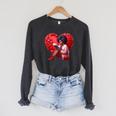 Pretty Girl With Book And Hearts For Valentine's Day Raglan Sleeve Sweatshirt Dark Grey Heather