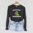 Professional Bookworm Reading Lover Cute Worm Glasses Book Raglan Sleeve Sweatshirt Dark Grey Heather