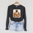 Pug Reading Books Sunflowers With Coffee Lover Owner Raglan Sleeve Sweatshirt Dark Grey Heather