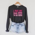 i Put My Book Down To Be Here Raglan Sleeve Sweatshirt Dark Grey Heather