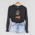 Racoon Reading Book Graphic Racoon With Book Floral Raglan Sleeve Sweatshirt Dark Grey Heather