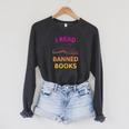 I Read Banned Books Pink-Yellow Literature Activist Raglan Sleeve Sweatshirt Dark Grey Heather