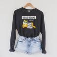 Read Books With Me Cat Lover Book Lover Librarian Reading Raglan Sleeve Sweatshirt Dark Grey Heather