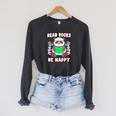 Read Books Be Happy Panda Literacy Reading Teacher Raglan Sleeve Sweatshirt Dark Grey Heather