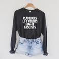 Read Books Lift Weights Fight Fascists Gym Reader Book Raglan Sleeve Sweatshirt Dark Grey Heather