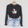I Still Read Children’s Books Cute Duck Reading Book Lover Raglan Sleeve Sweatshirt Dark Grey Heather