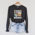 Read S'More Books Camping Reading Bookworm Book Lover Grunge Raglan Sleeve Sweatshirt Dark Grey Heather