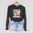 Read S'More Books Camping Reading Bookworm Book Lover Raglan Sleeve Sweatshirt Dark Grey Heather