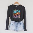 Read S'More Books Cute Campfire For Book Love Raglan Sleeve Sweatshirt Dark Grey Heather