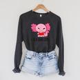 Readalotl Love Axolotls Reading Books And Axolotls Raglan Sleeve Sweatshirt Dark Grey Heather