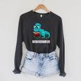 Readasaurus Reading Dinosaur Bookworm Book Reader Meme Raglan Sleeve Sweatshirt Dark Grey Heather