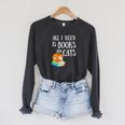 Reader All I Need Is Books And Cats Cat Lover Kitten Reading Raglan Sleeve Sweatshirt Dark Grey Heather