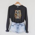 The Reader Tarot Card Skeleton Reading Book Raglan Sleeve Sweatshirt Dark Grey Heather