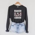 Readers Are Leaders Book Lover Librarian Sayings Quotes Raglan Sleeve Sweatshirt Dark Grey Heather