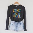 Reading Book Club Literacy And Justice For All Librarian Raglan Sleeve Sweatshirt Dark Grey Heather