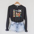 Reading Book Lover I'm Ok Bookworm Librarian Reader Raglan Sleeve Sweatshirt Dark Grey Heather