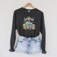 Reading Books I'm Ok National Book Lovers Lights Christmas Raglan Sleeve Sweatshirt Dark Grey Heather