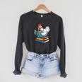Reading Chicken Bookworm Cute Chicken With Glasses Books Raglan Sleeve Sweatshirt Dark Grey Heather
