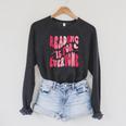Reading Is For Everyone Books Lover Librarian Bookish Groovy Raglan Sleeve Sweatshirt Dark Grey Heather