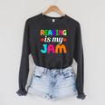Reading Is My Jam Bookworm Books Teacher Bibliophile Men Women Kids Raglan Sleeve Sweatshirt Dark Grey Heather