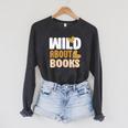 Reading Teacher Book Reader Student Leopard Wild About Books For Men Women Raglan Sleeve Sweatshirt Dark Grey Heather