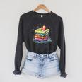 Reading Watercolor Books Love Books Girls Raglan Sleeve Sweatshirt Dark Grey Heather