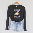 Reading Out Of The World Book Lover Reading Boys Girls Kids Raglan Sleeve Sweatshirt Dark Grey Heather