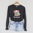 Readsalotl Axolotl Book Reading Raglan Sleeve Sweatshirt Dark Grey Heather