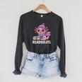 Readsolotl Cute Pink Kawaii Axolotl Reading Book Lover Raglan Sleeve Sweatshirt Dark Grey Heather Readsolotl Cute Pink Kawaii Axolotl Reading Book Lover Raglan Sleeve Sweatshirt Dark Grey Heather
