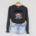 Readsolotl Pink Kawaii Axolotl Book Lover Reading Raglan Sleeve Sweatshirt Dark Grey Heather