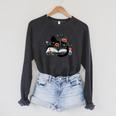 Retro Cute Cat Floral Book Librarian Vintage Floral Cat Book Raglan Sleeve Sweatshirt Dark Grey Heather