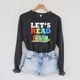 Retro Reading Teacher Book Lover Let's Read Raglan Sleeve Sweatshirt Dark Grey Heather