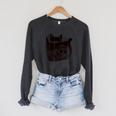 SataniCat Pentagram Cat Satan Demon Necronomicon Book Lover Raglan Sleeve Sweatshirt Dark Grey Heather