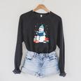 Snowman Reading Book Lover Librarian Reading Raglan Sleeve Sweatshirt Dark Grey Heather