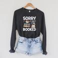 Sorry Can't I'm Booked- Bookworm Book Nerd Book Reader Raglan Sleeve Sweatshirt Dark Grey Heather