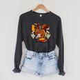 Squirrel Reading Book Cute Forest Animal Raglan Sleeve Sweatshirt Dark Grey Heather