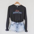 Stay Bookish Retro Varsity Librarian Book Reader Raglan Sleeve Sweatshirt Dark Grey Heather
