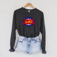 Super Grandpa Comic Book Style Superhero Raglan Sleeve Sweatshirt Dark Grey Heather