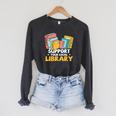 Support Your Local Library Vintage Book Lover Raglan Sleeve Sweatshirt Dark Grey Heather
