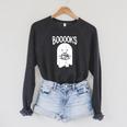 Teacher Librarian Halloween Cute Ghost Books Library Women Raglan Sleeve Sweatshirt Dark Grey Heather