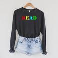 Teacher Reading Read In Color Book Raglan Sleeve Sweatshirt Dark Grey Heather