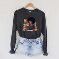 History Month Afro Women Girls Book Lover Librarian Raglan Sleeve Sweatshirt Dark Grey Heather