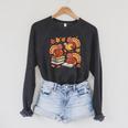 Turkey Reading Books Fall Thanksgiving Teacher Librarian Raglan Sleeve Sweatshirt Dark Grey Heather