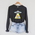 Ufo Abduction Red Panda Reading Book Raglan Sleeve Sweatshirt Dark Grey Heather