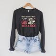 Never Underestimate Power Of Girl With Book Bookworm Women Raglan Sleeve Sweatshirt Dark Grey Heather