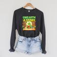 Unearth A Story Dinosaur Summer Reading 2026 Books Raglan Sleeve Sweatshirt Dark Grey Heather